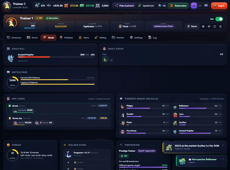 Tasks, Daily Kill and Pokédex on autopilot · PokeFun